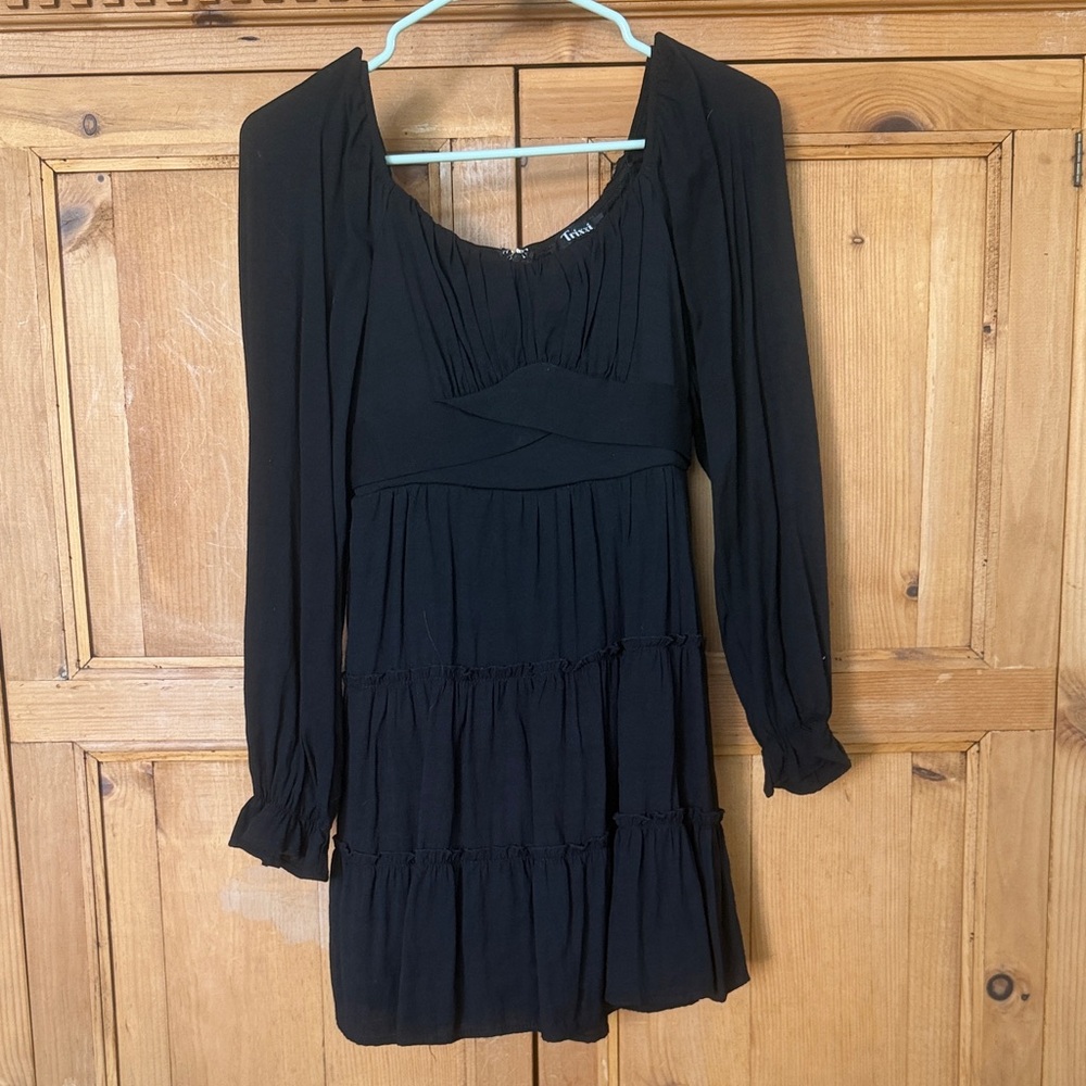 Trixxi Black Long-Sleeve Tiered Mini Dress